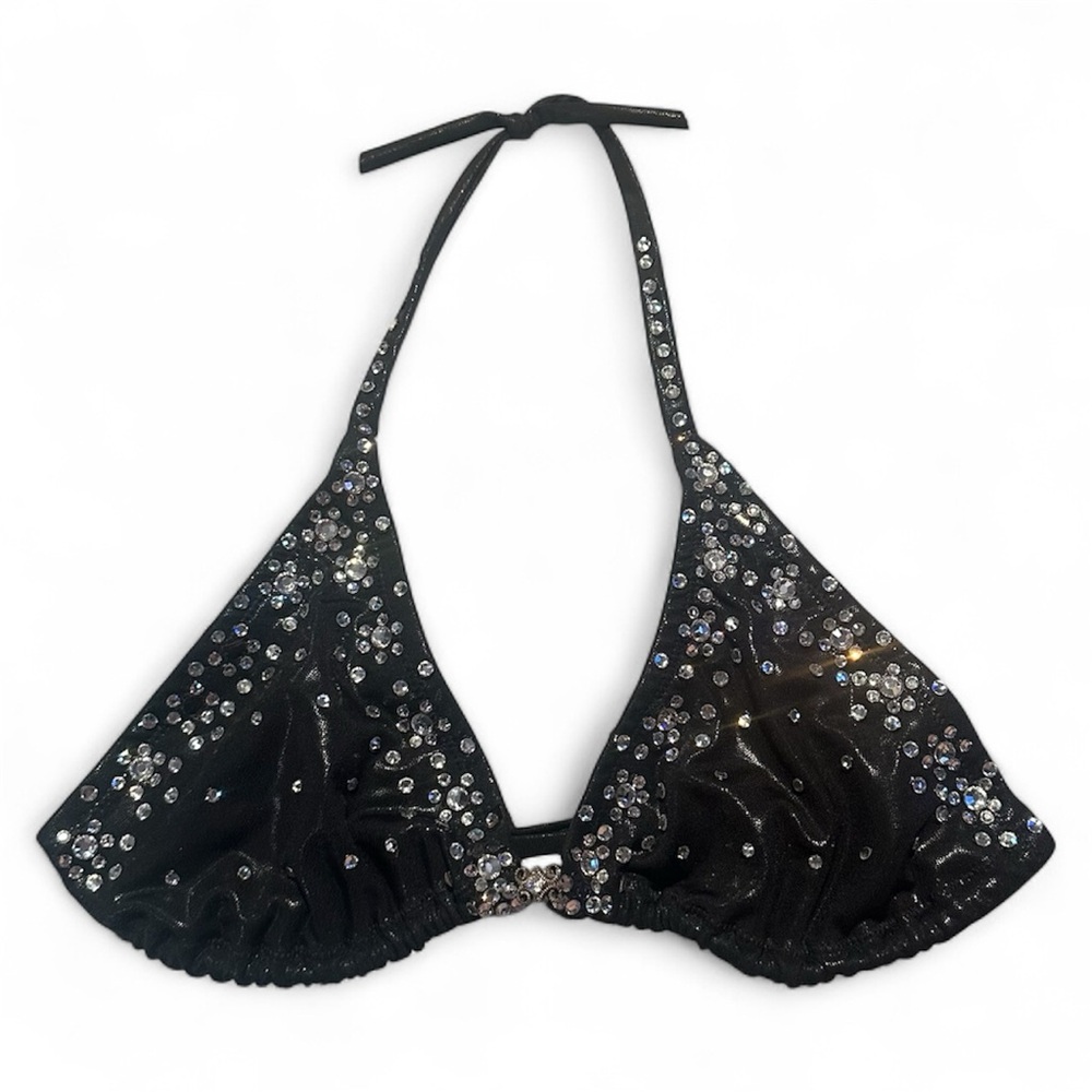 Handmade Y2K Black Silver Jewels Micro Triangle Bikini Top